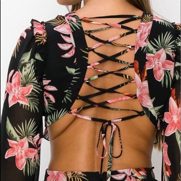 Black Floral Chiffon Ruffle Dress - Picture 6 of 6